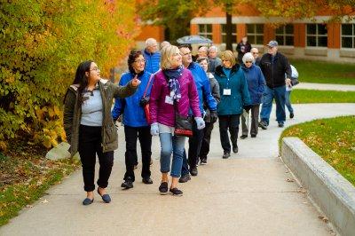 Alums on a campus tour through the Allendale campus.